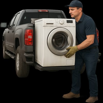 Automatic washing machine man loading on car